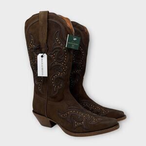 Buck & Brana Ginnger Brown Leather Western Boots Cowboy Embellished Size 8.5 NEW